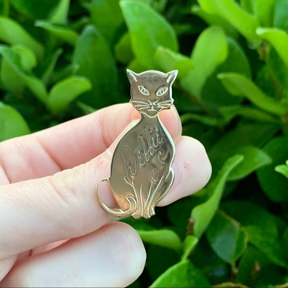 Jewelry - Vintage Gold Color Cat Brooch Pin with “Debbie”